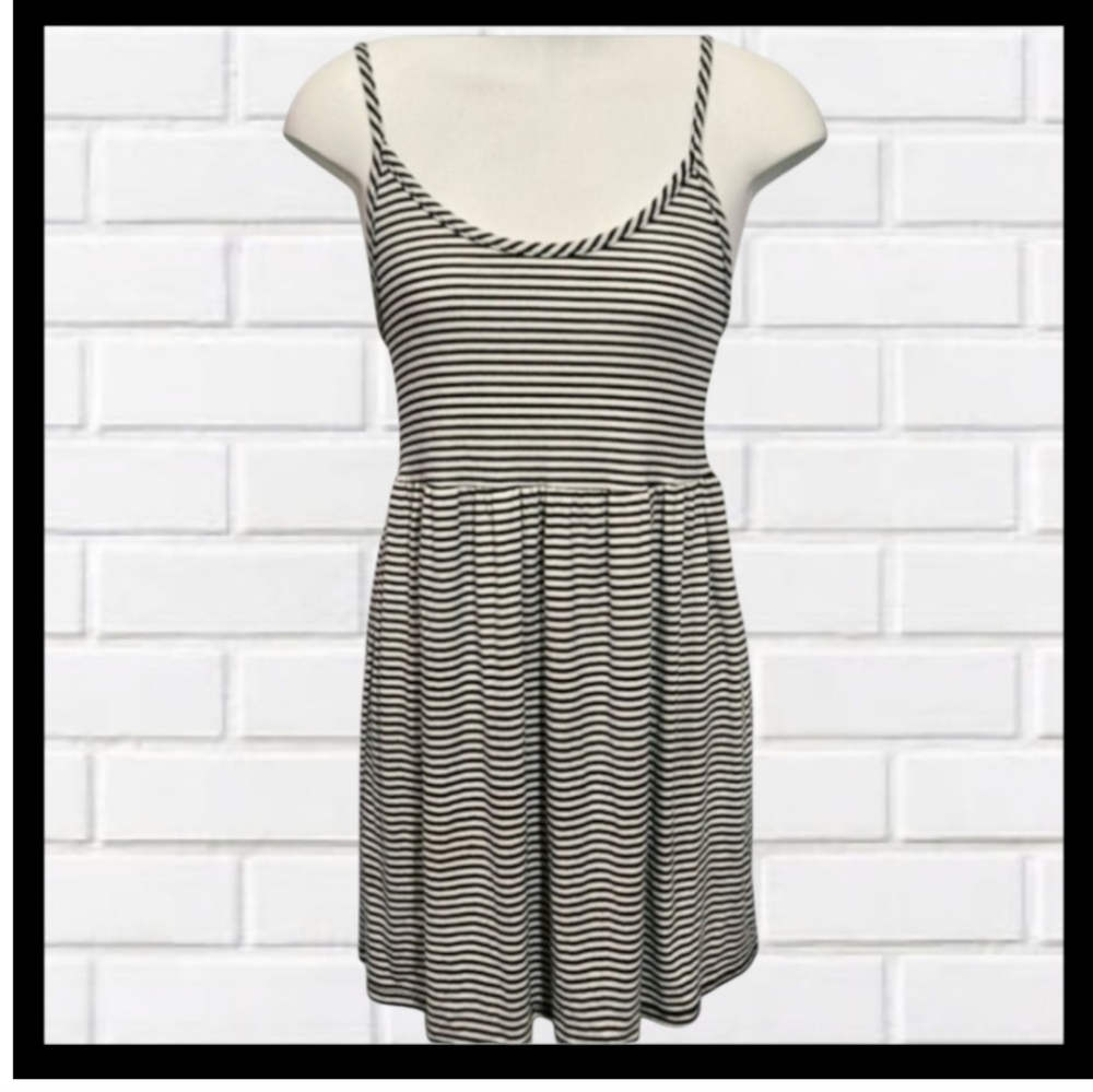 ANNA GRACE Black and White Striped Mini Dress